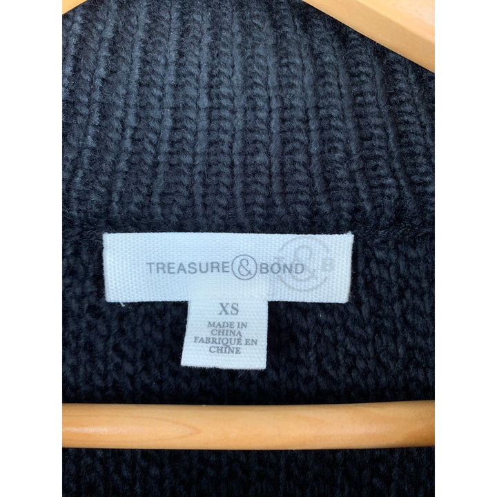 Treasure & Bond XS Black Textured Zip-Up Sweater Jacket