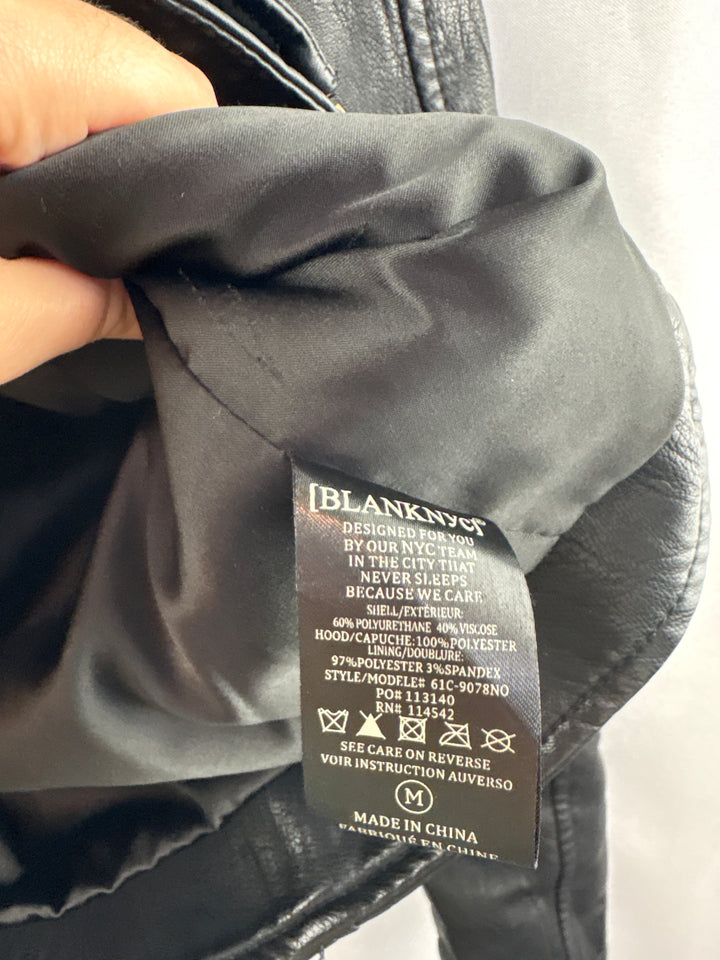 Women’s BlankNYC Medium Black Hooded Faux Leather Moto Jacket