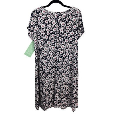 NWT MSK Women Navy 70s Style Floral Dress Size 1X – White & Pink Flower Print