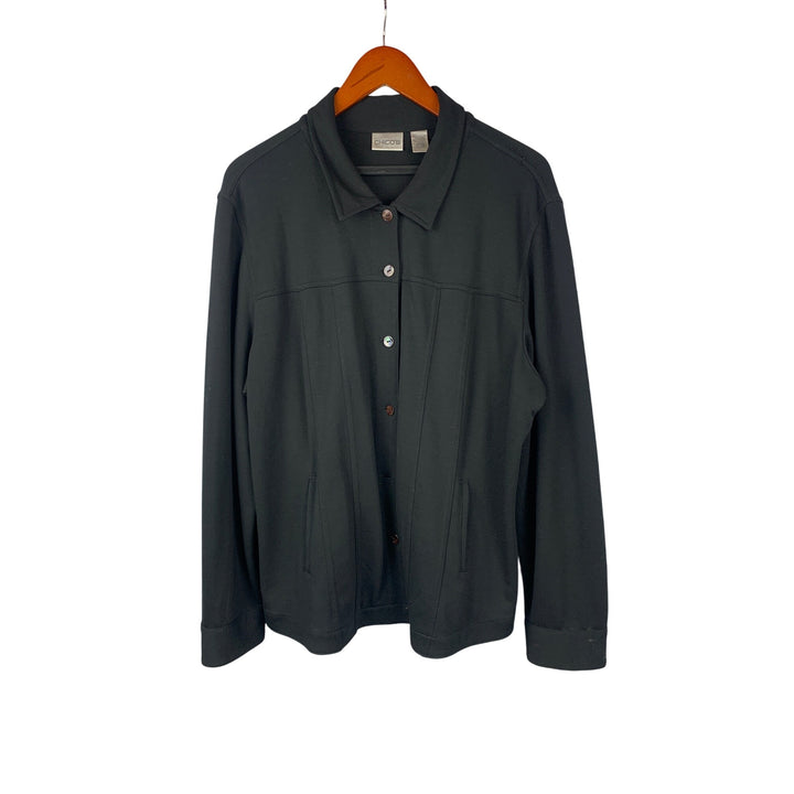 Chicos Womens Long Sleeve  Black Button-Up Jacket Size 3
