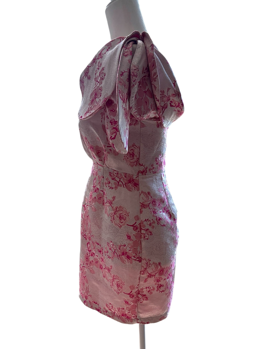 PrettyLittleThing Pink V-Bar Jacquard Expressive Sleeves Mini Bodycon Dress, Size 4