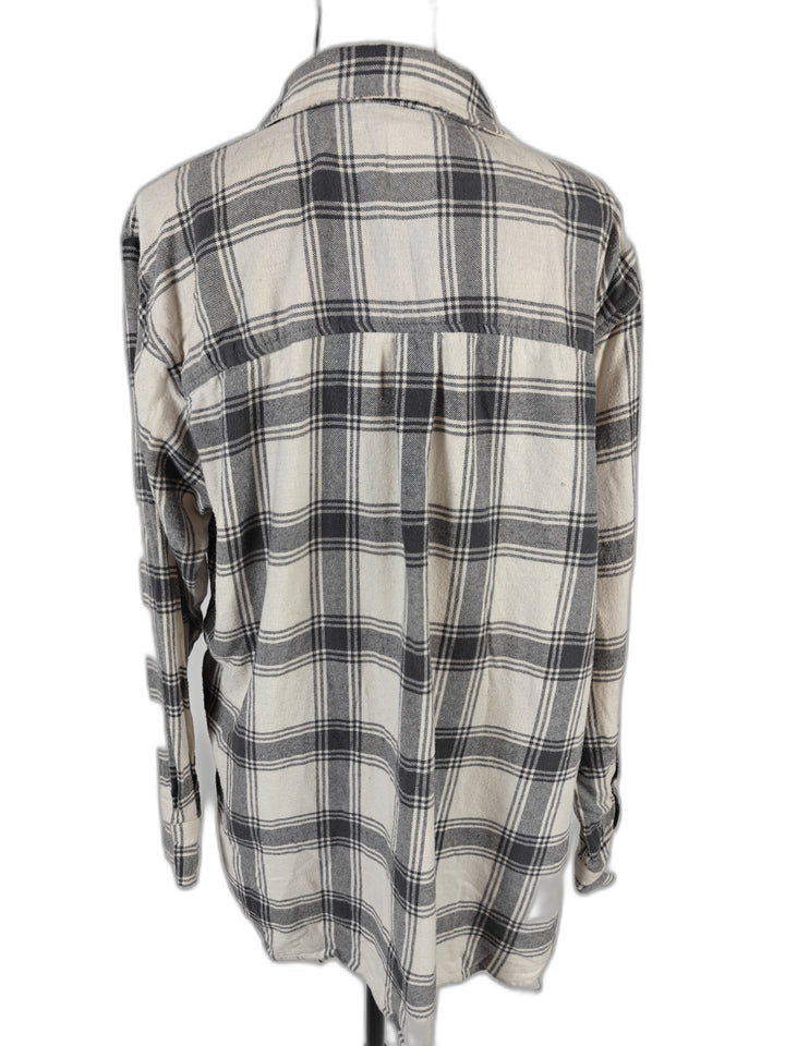Womens SO Flannel Shirt Cream Black Plaid Size XL
