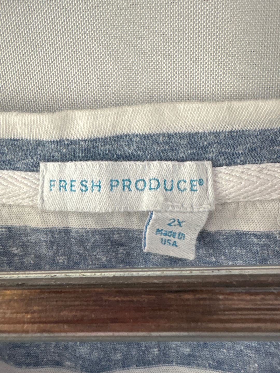 Women’s Fresh Produce 2X Blue &amp; White Striped Long Sleeve Shirt