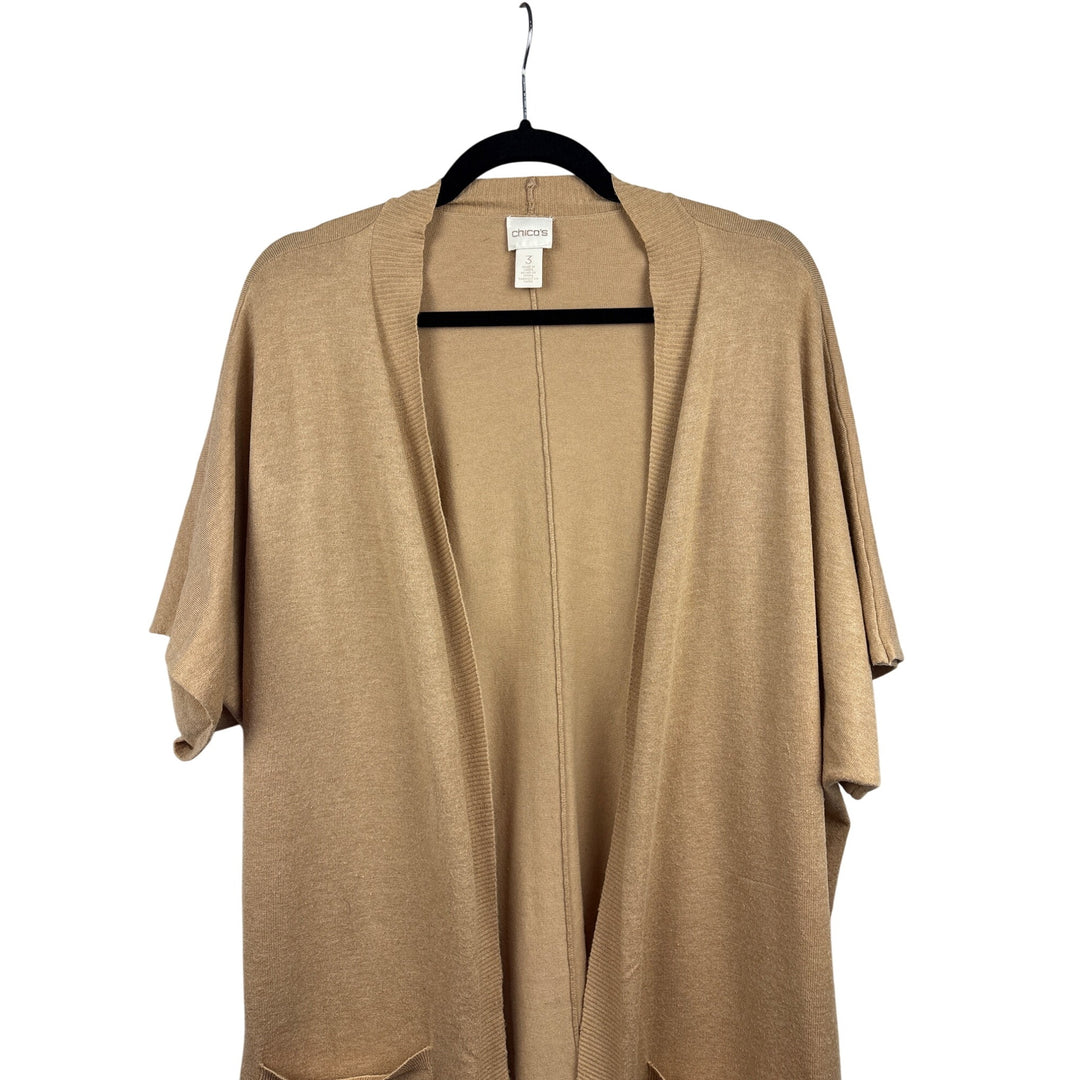 Women’s Chico’s Size 2XL Tan Short Sleeve Cardigan with Pockets