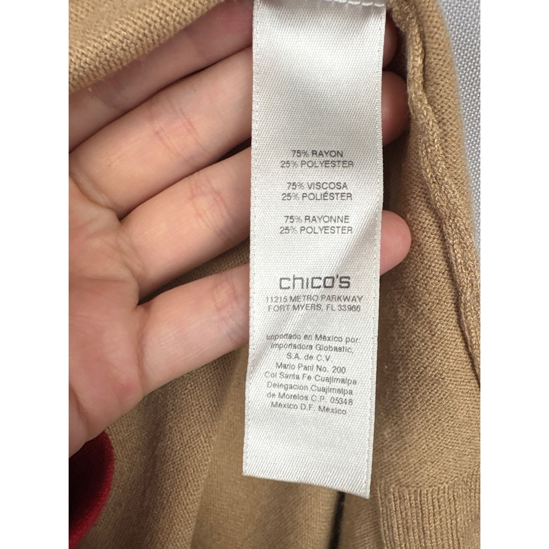 Women’s Chico’s Size 2XL Tan Short Sleeve Cardigan with Pockets