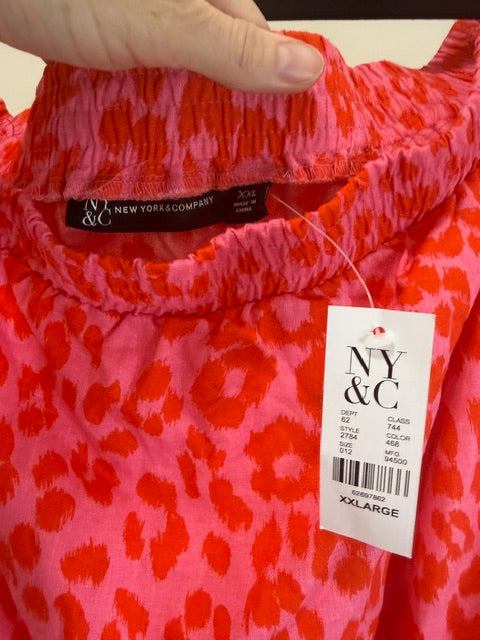 New York &amp; Company Pink/Red Cheetah Print Off‑Shoulder Dress SzXXL NWT