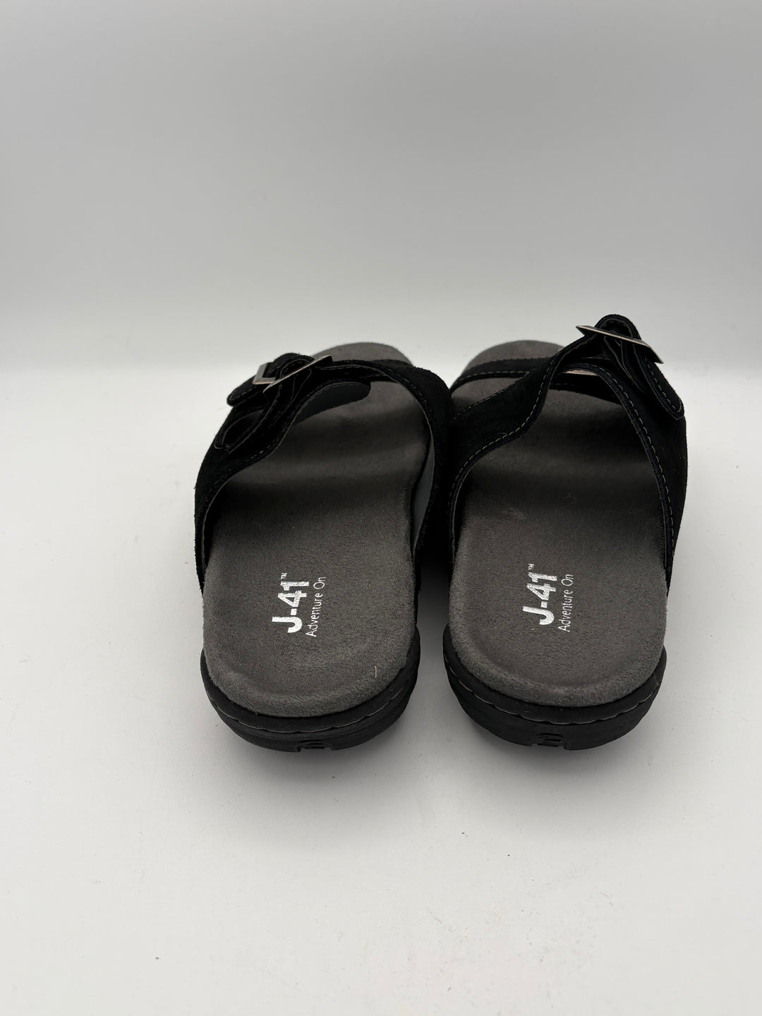 Women’s J-41 Size 8 Black Suede Slide Buckle Sandals