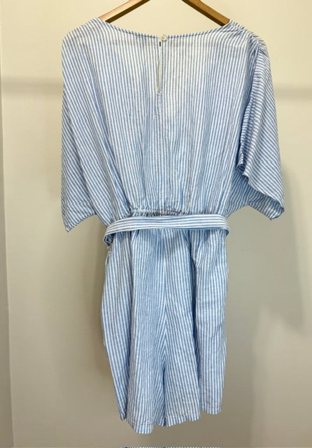 J.Crew White Blue Stripe Linen Blend Romper SzL NWT