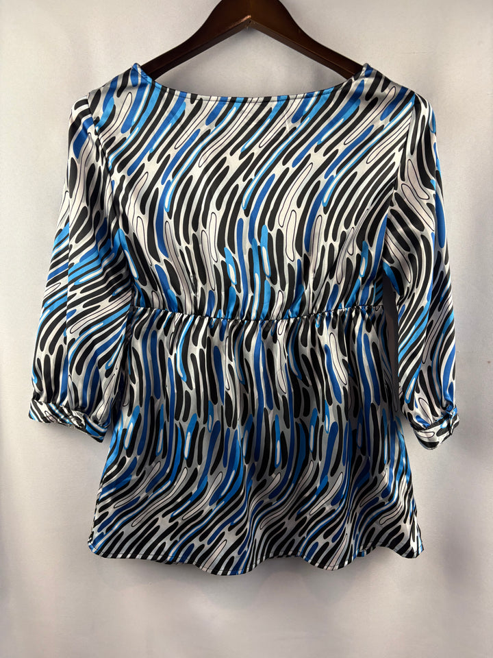 Women’s Notations Small Blue, Black & White Patterned Blouse
