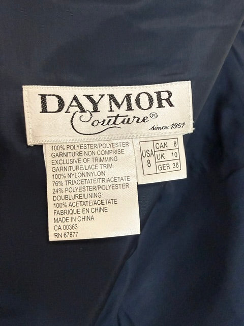 Daymor Couture Formal Gown Navy Ruched Bodice &amp; Beaded Tiered Skirt Sz8 Retail $2000+