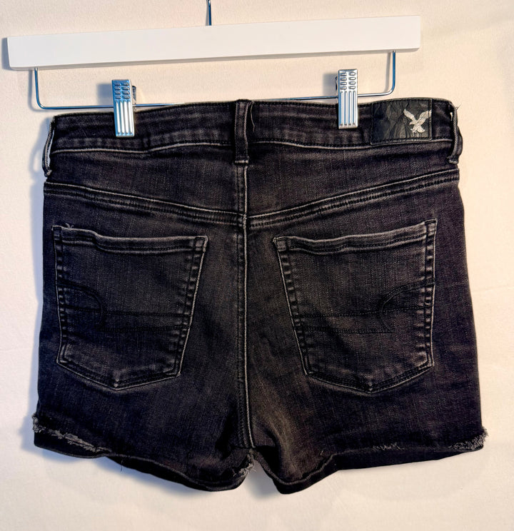 American Eagle Outfitters Super High Rise Shortie - Super Stretch Black Denim Cutoff Shorts Ladies Size 6