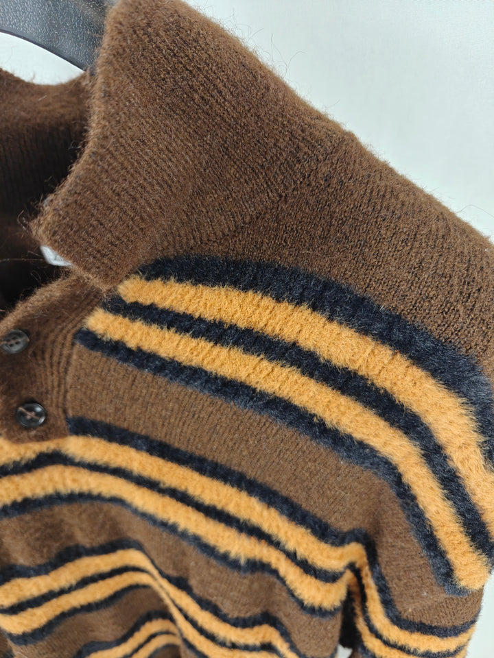 Men’s Zara Striped Polo Sweater Brown XL