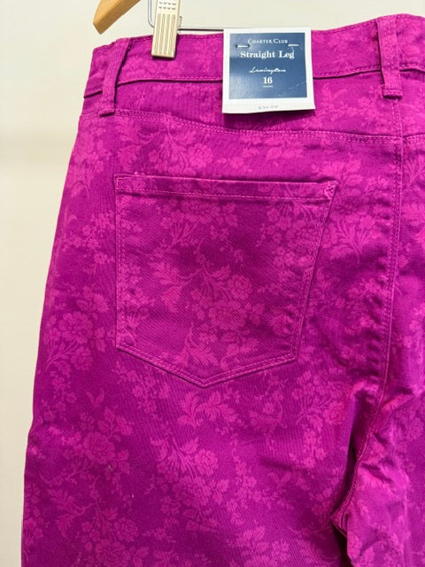 Charter Club Lexington Straight Pink Floral Jacquard Pant Sz16 NWT