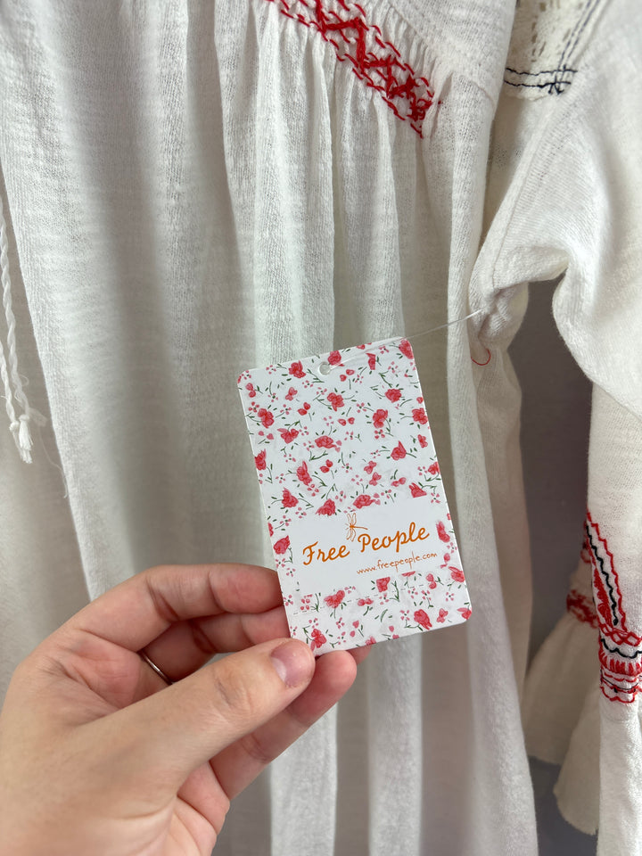 Women’s Free People Large Cream Blouse w/ Orange Embroidery