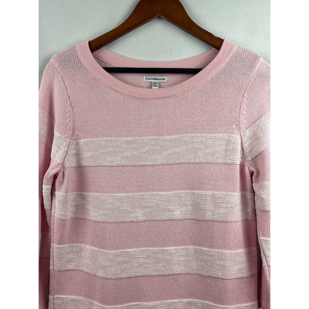 Croft & Barrow Pink & White Striped Sweater S 100% Cotton Womens Knit Pullover Made In China