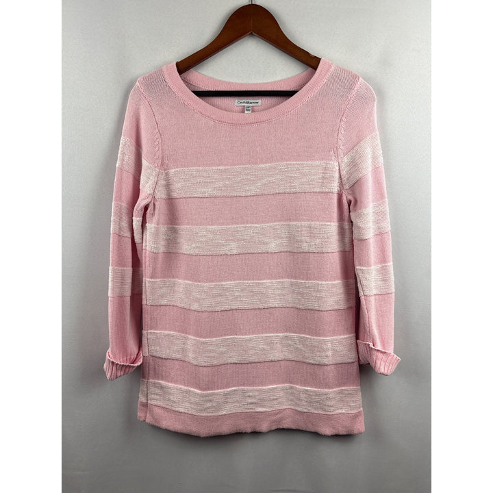 Croft & Barrow Pink & White Striped Sweater S 100% Cotton Womens Knit Pullover Made In China