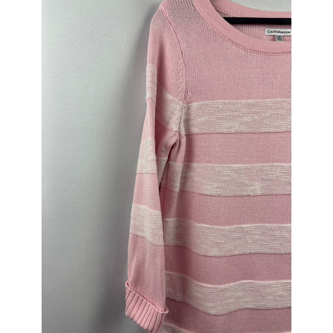 Croft & Barrow Pink & White Striped Sweater S 100% Cotton Womens Knit Pullover Made In China