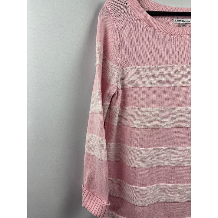 Croft & Barrow Pink & White Striped Sweater S 100% Cotton Womens Knit Pullover Made In China