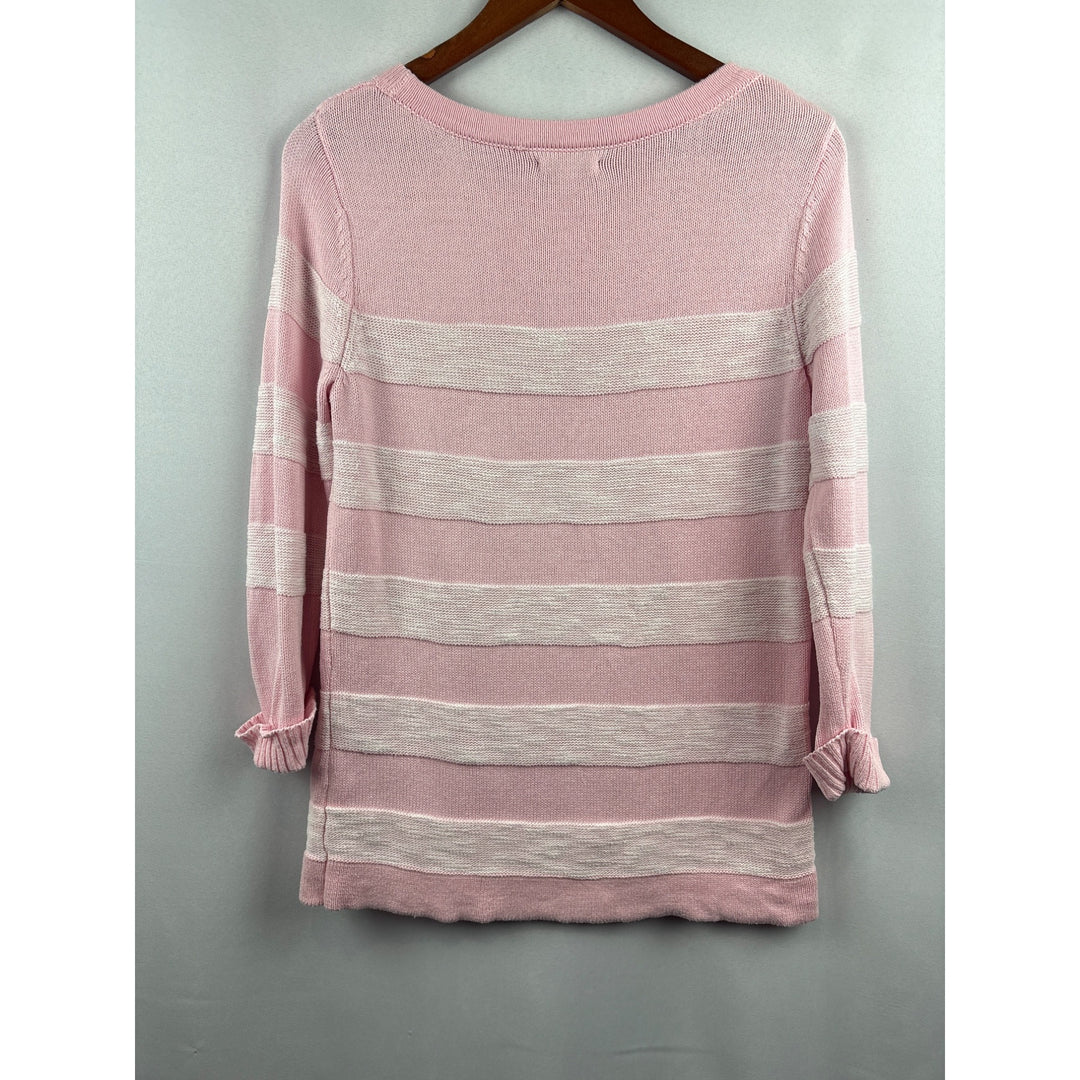 Croft & Barrow Pink & White Striped Sweater S 100% Cotton Womens Knit Pullover Made In China