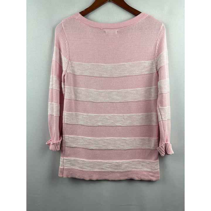 Croft & Barrow Pink & White Striped Sweater S 100% Cotton Womens Knit Pullover Made In China