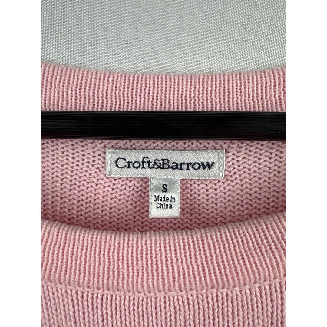 Croft & Barrow Pink & White Striped Sweater S 100% Cotton Womens Knit Pullover Made In China