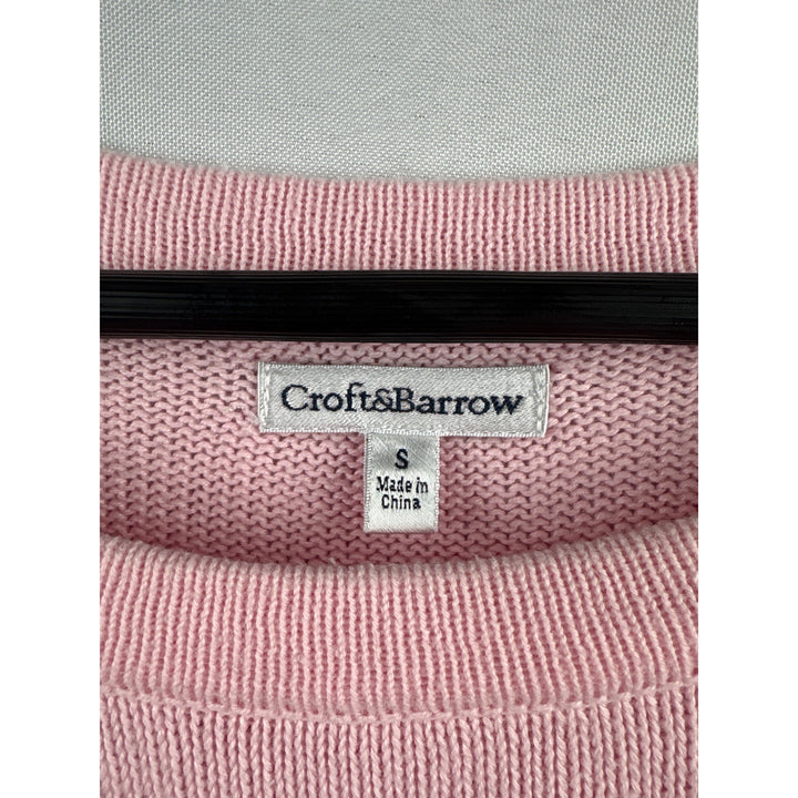 Croft & Barrow Pink & White Striped Sweater S 100% Cotton Womens Knit Pullover Made In China