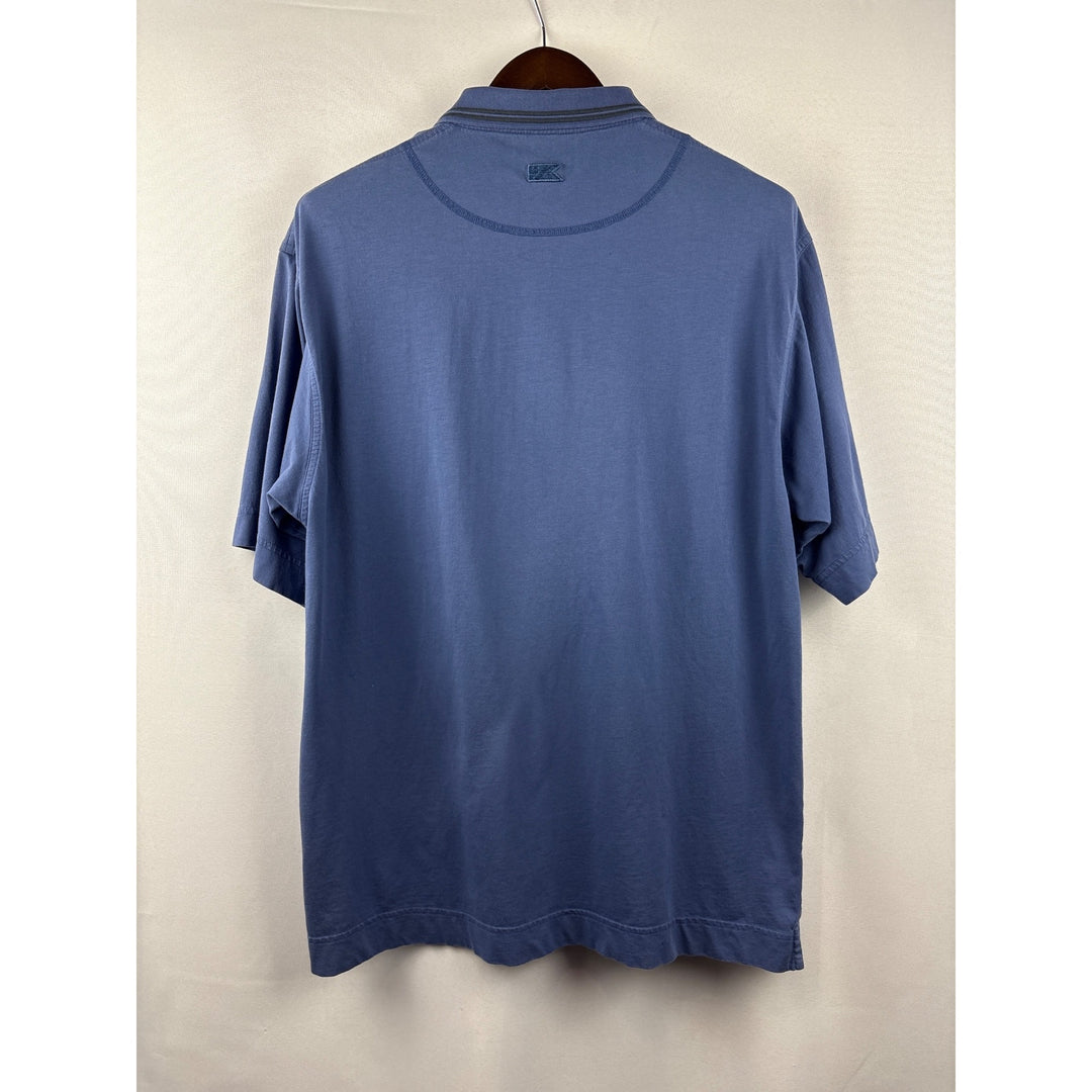 Men’s Vintage Cutter & Buck Large Blue Polo Shirt w/ Black Stripes on Collar