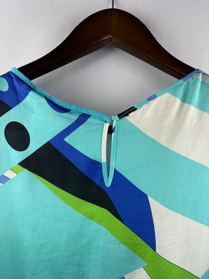 Women’s Emilio Pucci Size 8 Blue, White & Green Patterned Blouse