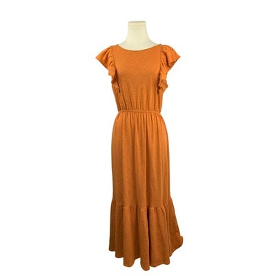 Women's J.Crew Orange Long Summer Dress , 100% Cotton - Size S