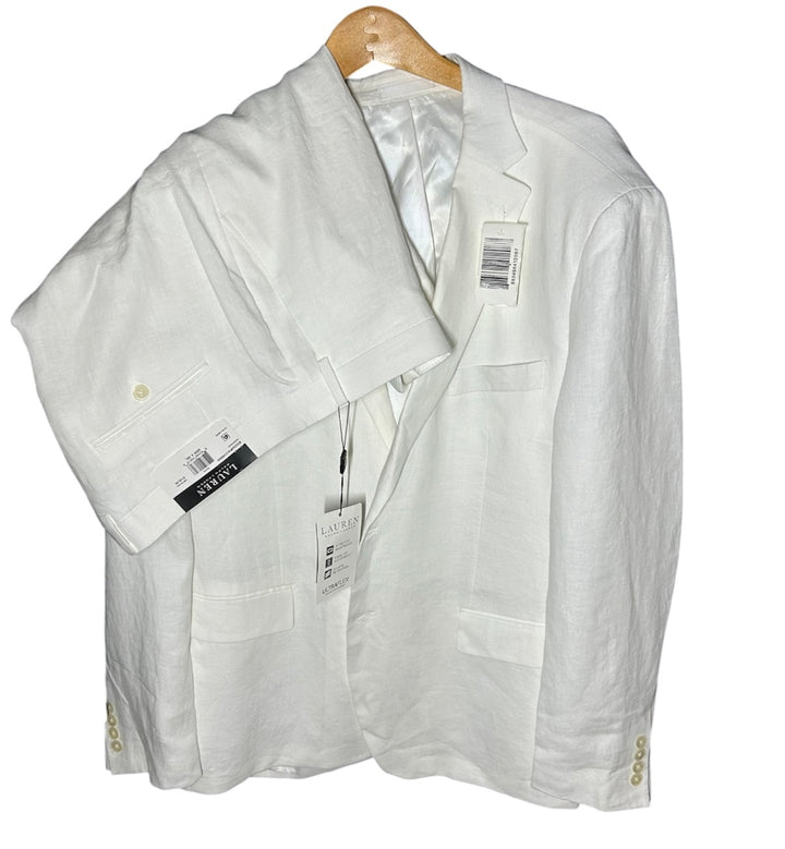 Lauren Ralph Lauren Men’s White Linen Suit 46R Jacket 40x30 Pants UltraFlex NEW!