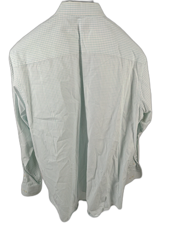 Men’s Club Room Dress Shirt White Aqua Check Size 17.5 36/37