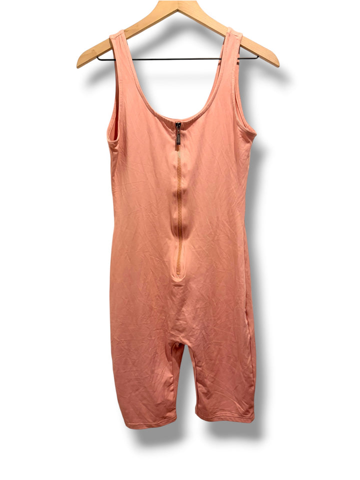 Pink Zip Front Biker Short Romper Workout Lounge Jumpsuit Size Large