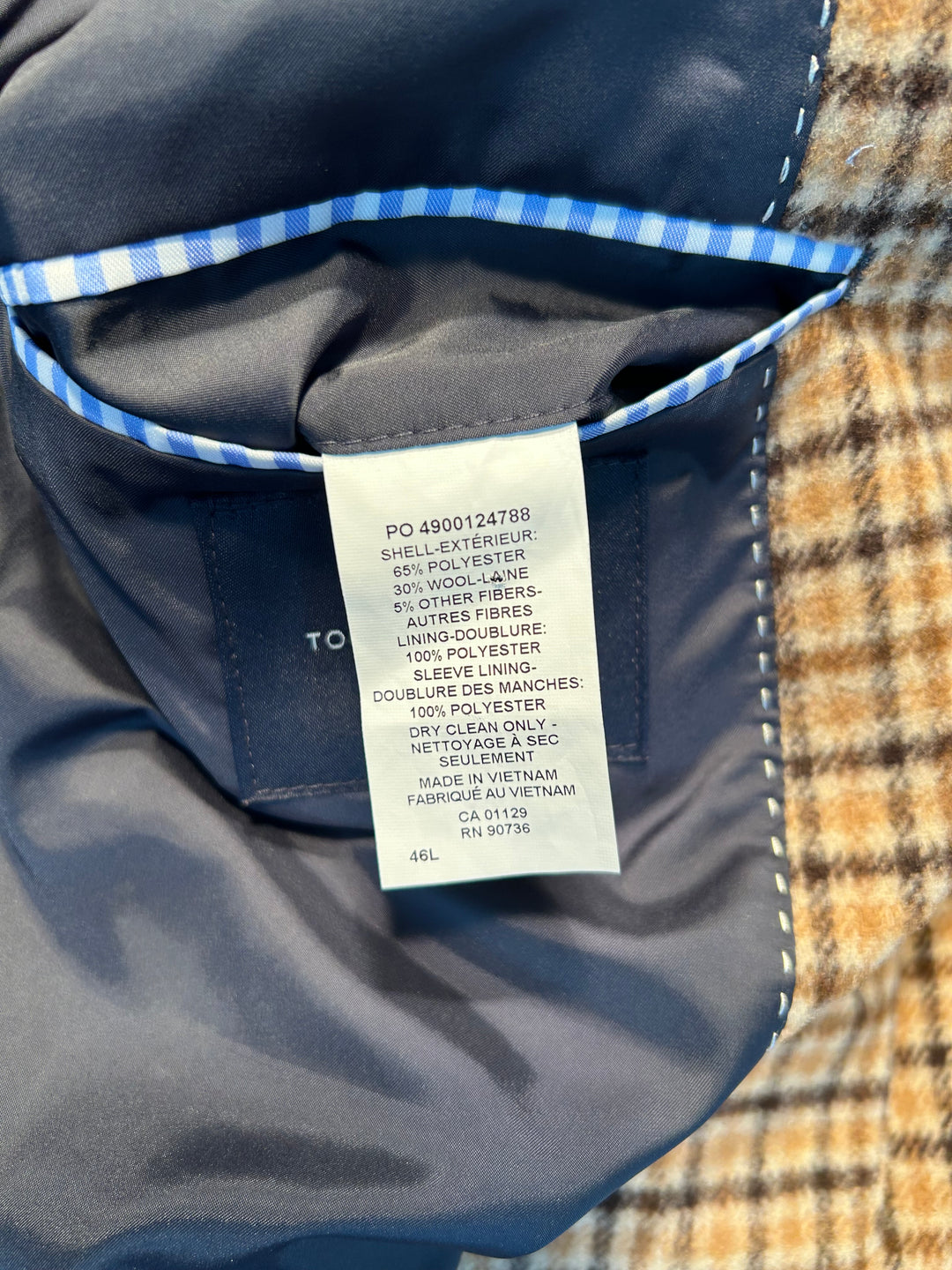 Tommy Hilfiger Men’s Size 46L Brown Beige Wool Blend Plaid Overcoat Topcoat