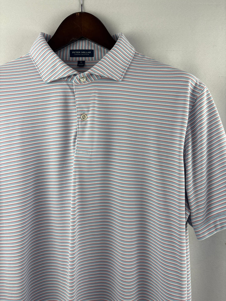 Men’s Peter Millar XL Blue White and Salmon Striped Golf Polo