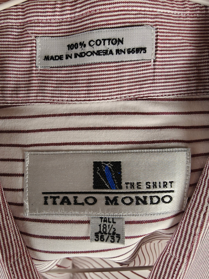 Italo Mondo Men's French Cuff Dress Shirt Red White Striped 16.5 36/37 Tall