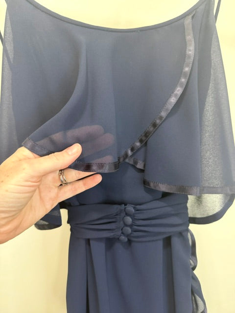 Majestic Vintage Navy Chiffon Ruffle Dress – Size 4–6, Union Made Canada