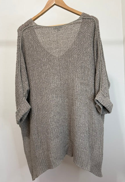 She + Sky Oversized V‑Neck Sweater - Taupe – One Size