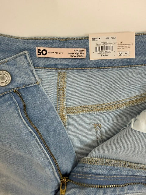 SO Curvy Shortie Jean Shorts Sz17/33W(NWT, Super High Rise)