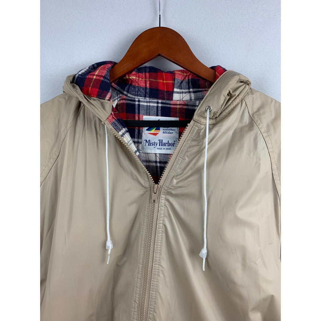 Misty Harbor Beige Hooded Raincoat With Plaid Lining & Front Pockets