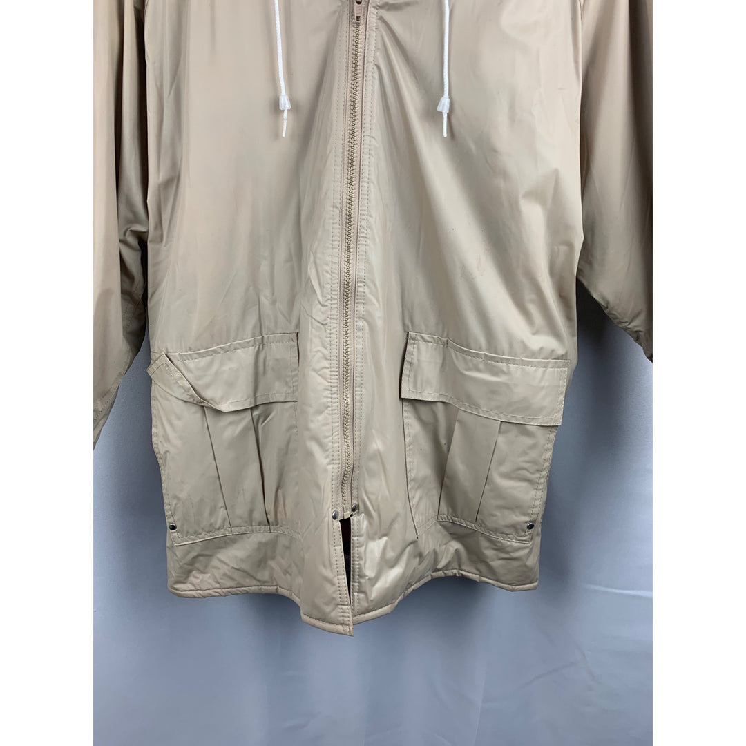 Misty Harbor Beige Hooded Raincoat With Plaid Lining & Front Pockets