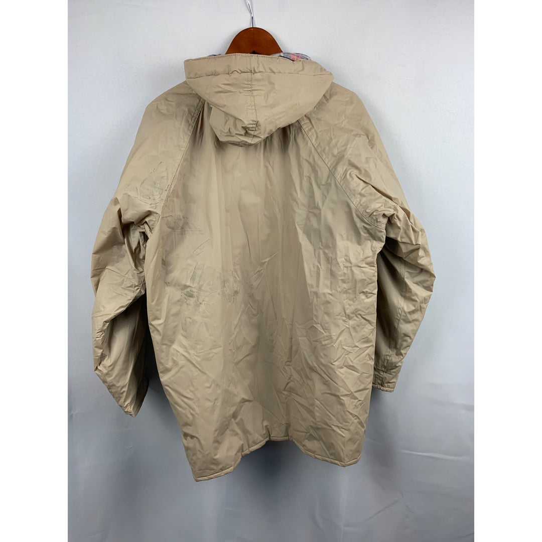 Misty Harbor Beige Hooded Raincoat With Plaid Lining & Front Pockets