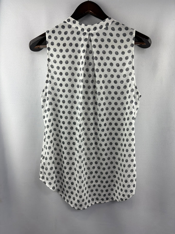 Women’s Bella Dahl Small White Sleeveless Blouse w/ Gray Polka Dots
