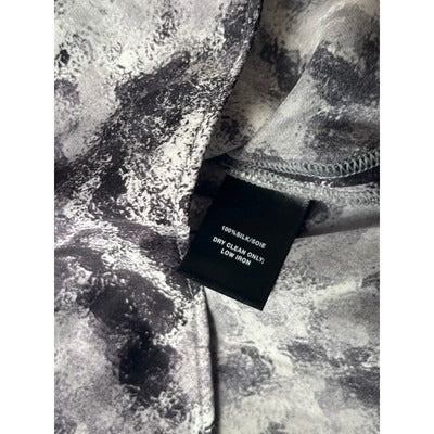 Lafayette 148 Grey printed front tie silk blouse, Size Medium