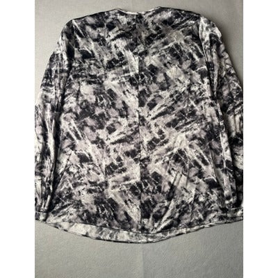 Lafayette 148 Grey printed front tie silk blouse, Size Medium