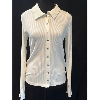 Madewell Womens White Ribbed Long Sleeve Button-Up Shirt Size S
