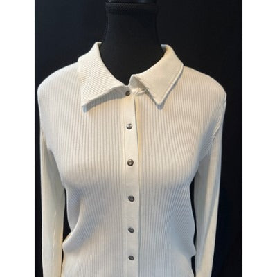 Madewell Womens White Ribbed Long Sleeve Button-Up Shirt Size S