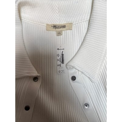 Madewell Womens White Ribbed Long Sleeve Button-Up Shirt Size S