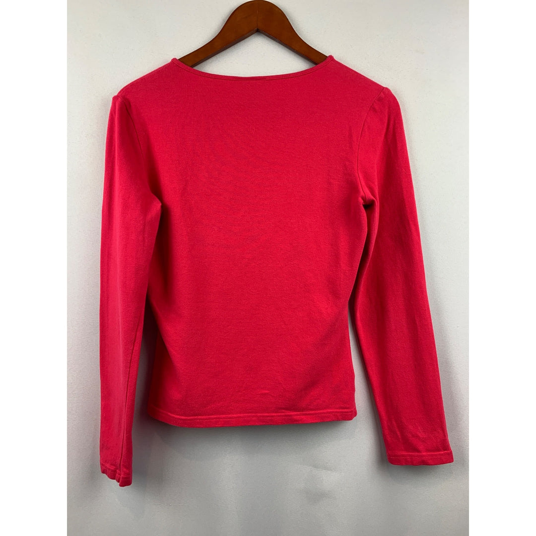 Express V-Neck Long Sleeve Top Womens S Pink Red