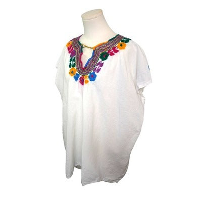 Women’s Handmade White Shirt with Colorful Embroidery Flowers. No Size