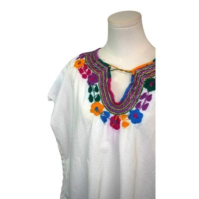 Women’s Handmade White Shirt with Colorful Embroidery Flowers. No Size